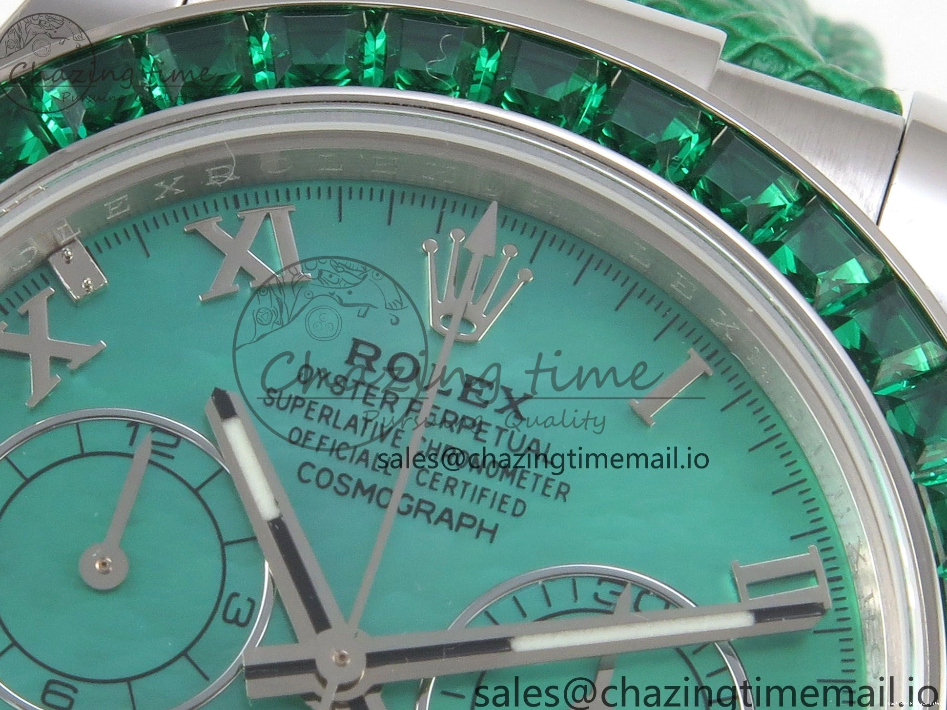 Good Copy Rolex Watches Diamonds Green MPF 40mm Bezel Green Leather 326 Custom Strap Dial FreshLook Modded Daytona on SA 0110